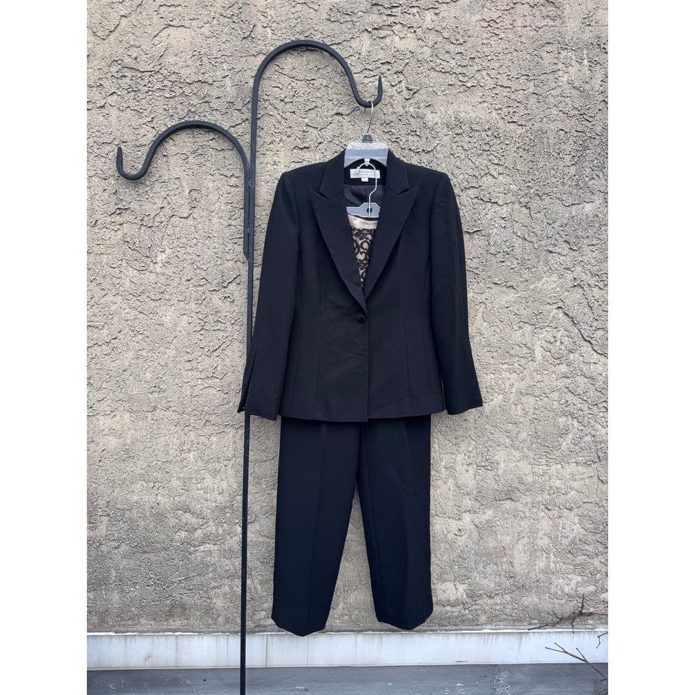 Tahari 3 Piece Suit‎ Women Size 4 Black Lace Top Blazer Pants Set